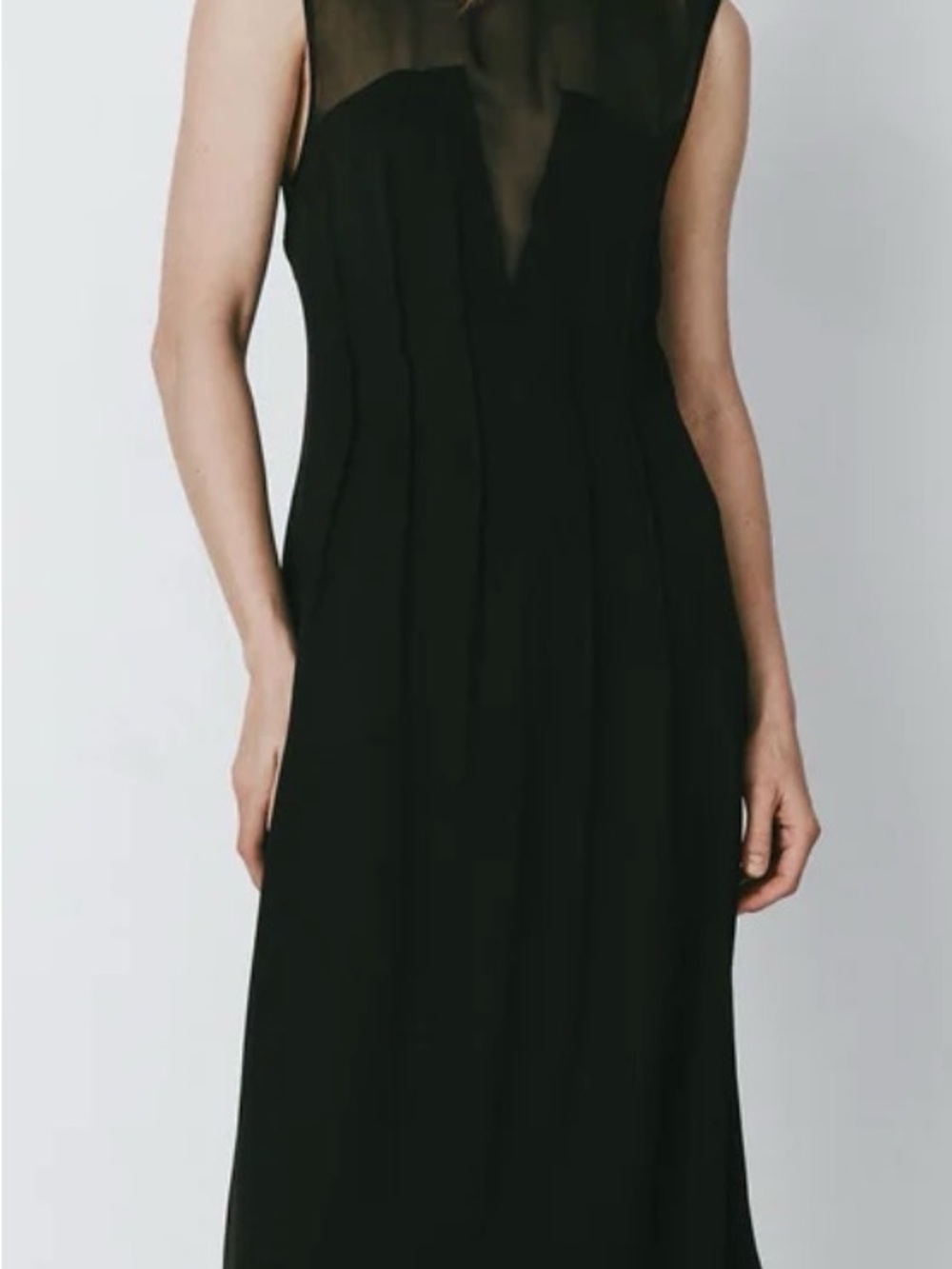 Rue Sophie Classic Black Sleeveless Maxi Dress with Sheer Yoke